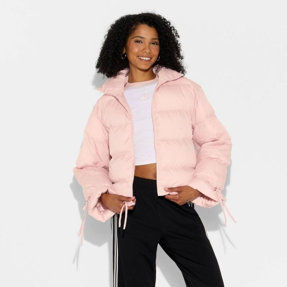 Women's Bow Puffer Jacket - Wild Fable Pink L - Picture 2 of 3